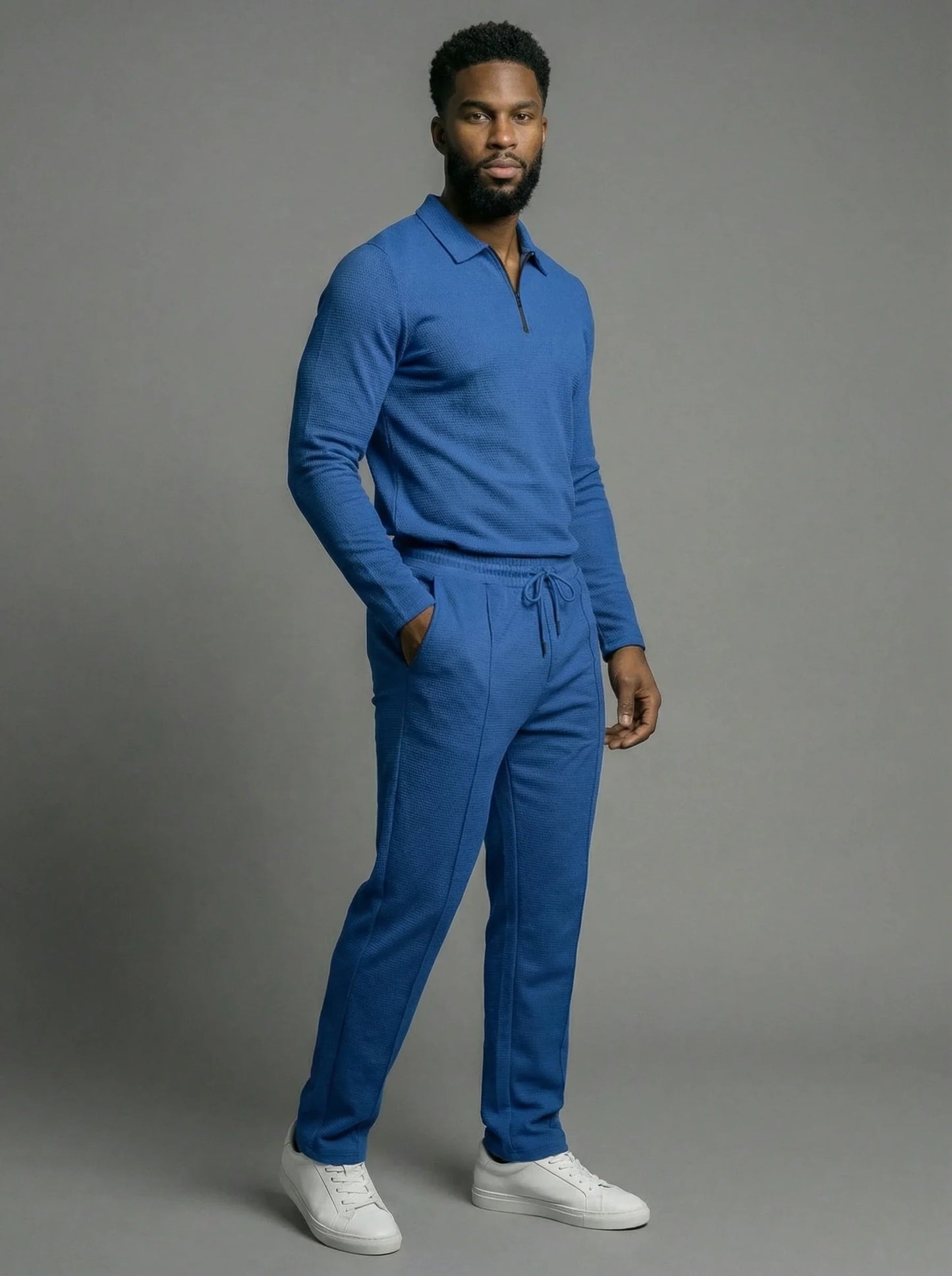Conjunto Polo Texturizado con Cierre y Pantalón Ajustable