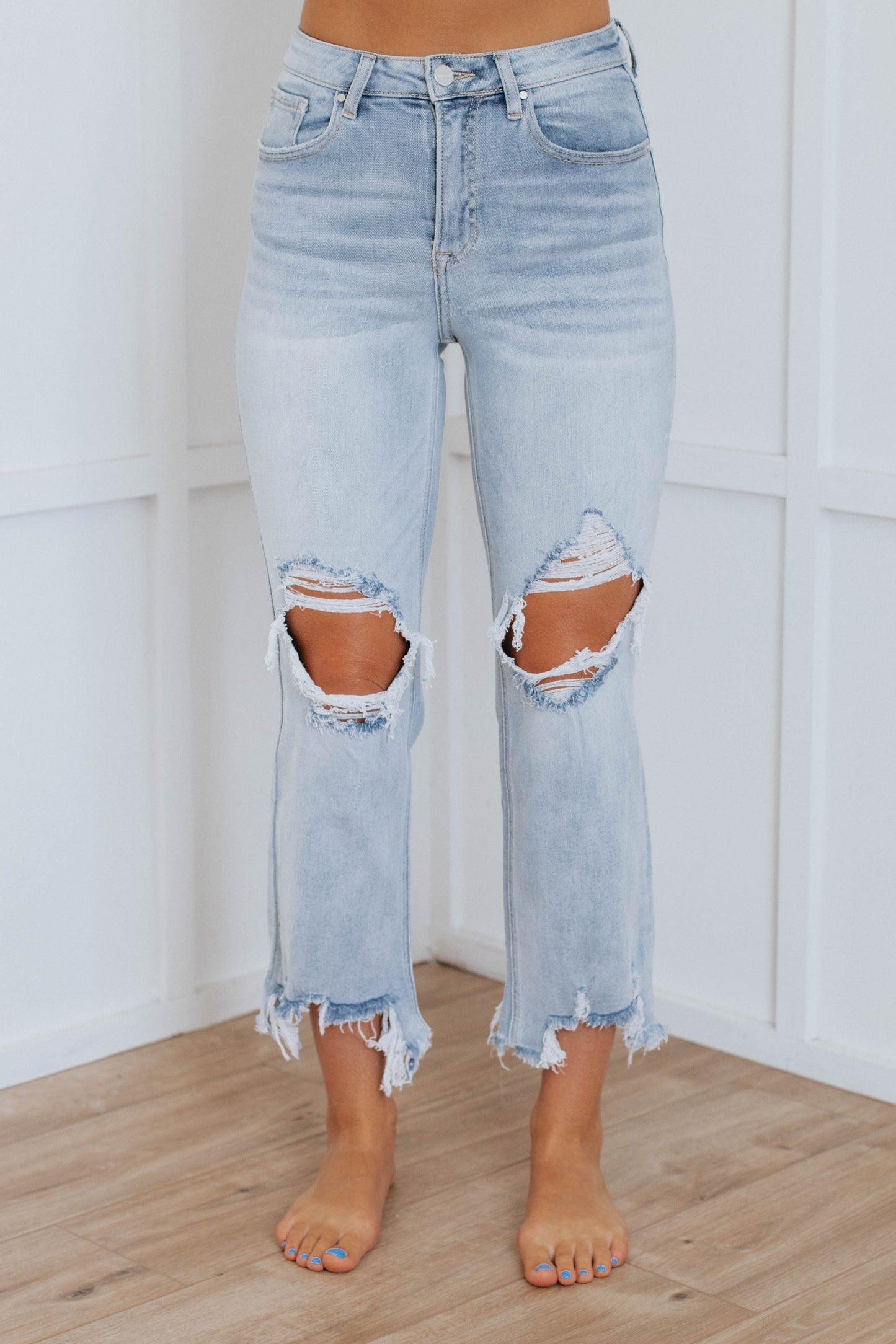 Jeans Vintage Talle Alto Deshilados – Azul Claro